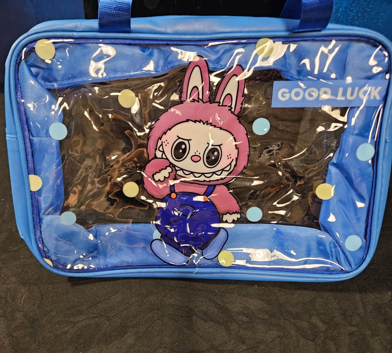 MAKE UP BAG LARGE BLUE CLEAR LABUBU 9 X 13