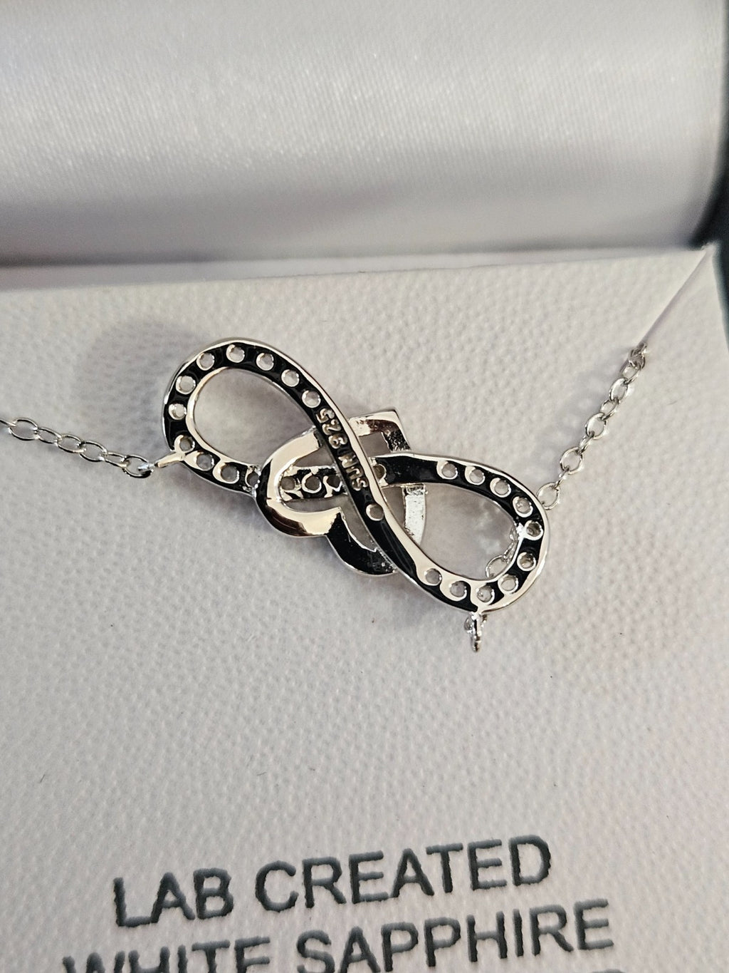 WOMEN'S LAB CREATED WHITE SAPPHIRE STERLING HEART INFINITY 18in PENDANT NECKLACE
