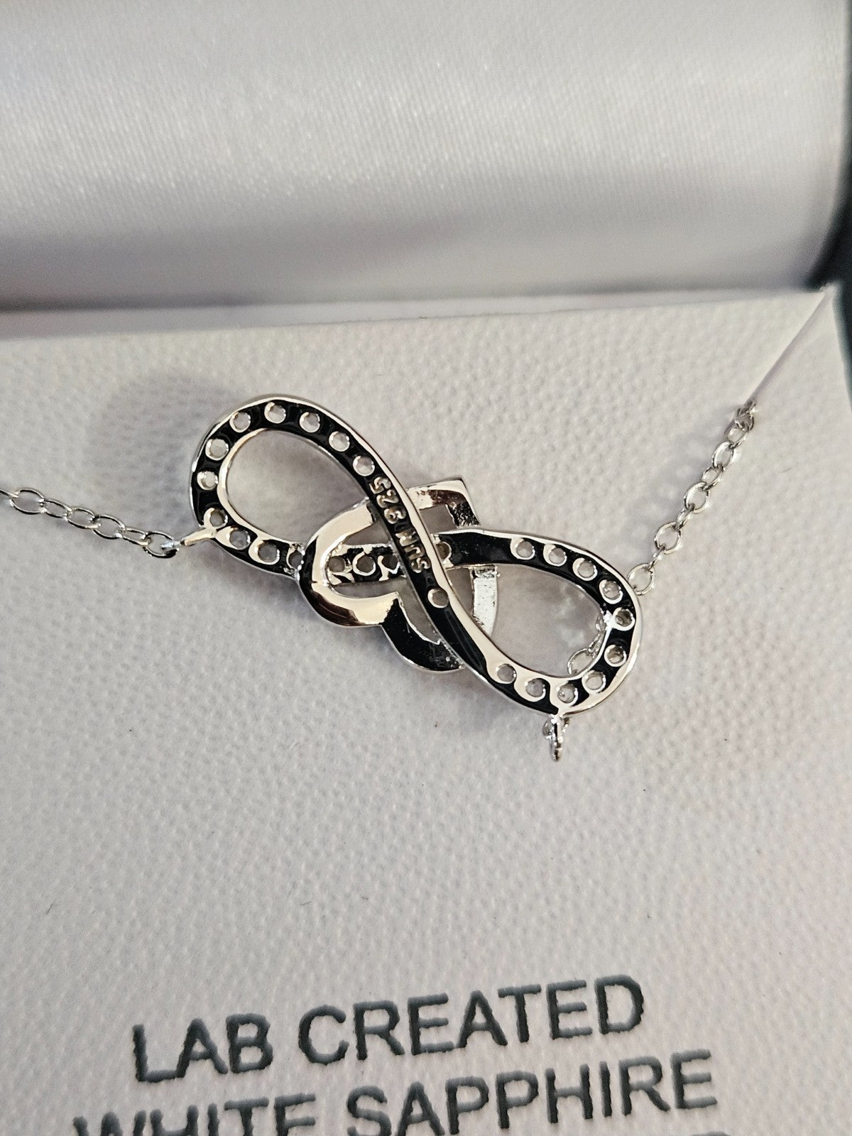 WOMEN'S LAB CREATED WHITE SAPPHIRE STERLING HEART INFINITY 18in PENDANT NECKLACE