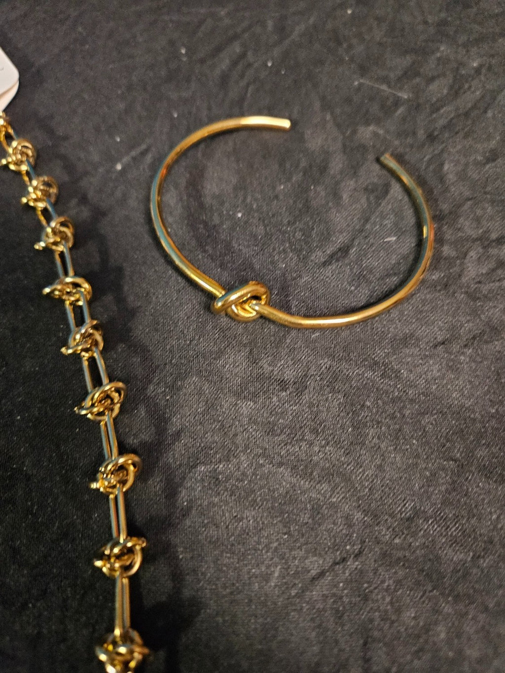 10K YELLOW GOLD PLATE OVER STAINLESS  KNOT CUFF BRACELET AND NECKLACE
