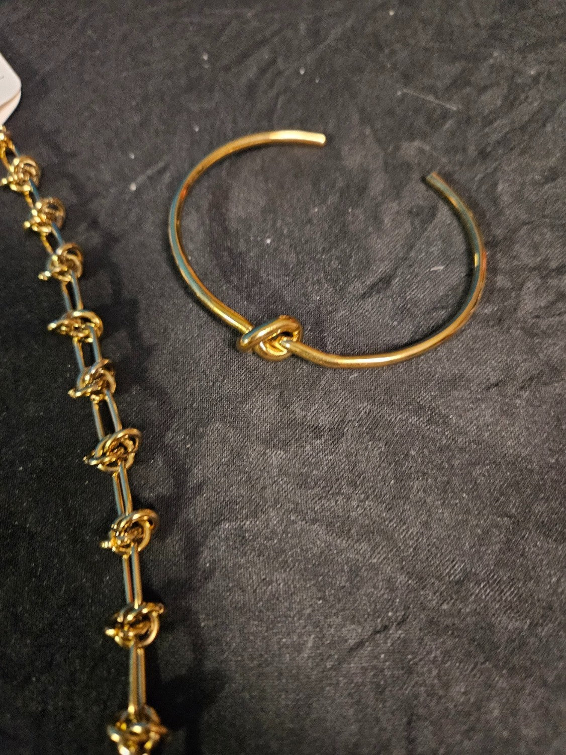 10K YELLOW GOLD PLATE OVER STAINLESS  KNOT CUFF BRACELET AND NECKLACE