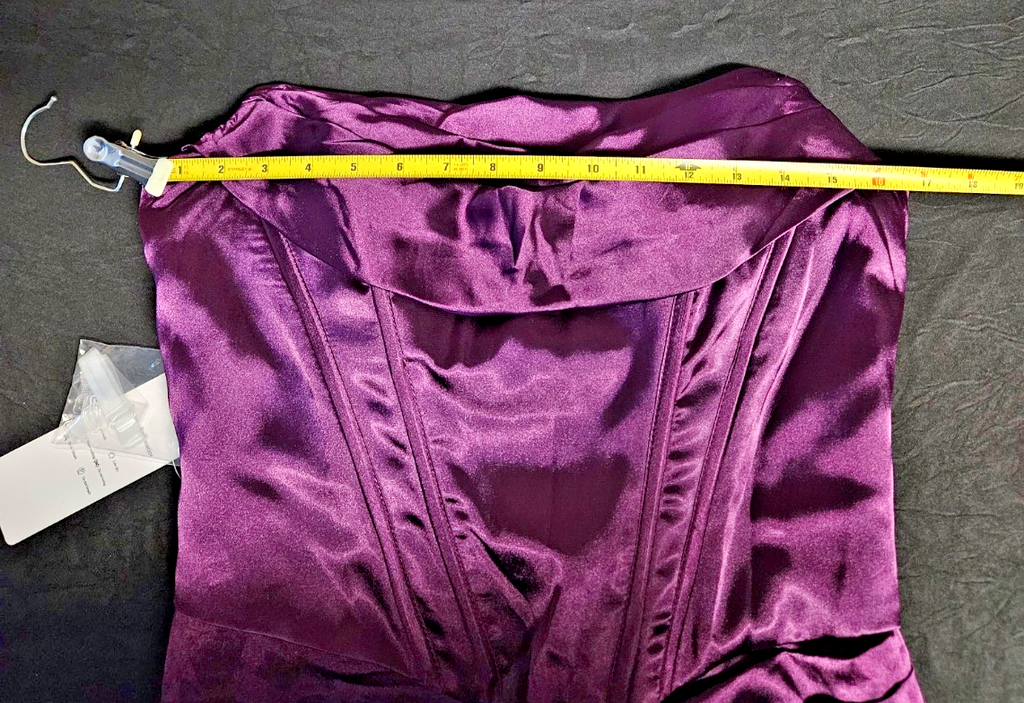PURPLE/WINE SATIN STRAPLESS PROM/FORMAL GOWN W/SCARF SIZE 8/10 BONING NWT