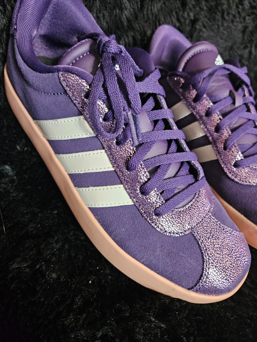 ADIDAS VL COURT 3/0 KIDS SHOE AURORA PLUM/ZERO METALLIC Y6 W7 WORN A FEW TIMES