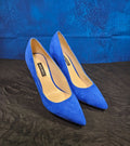 WOMEN'S SIZE 6.5 BLUE SUEDE POINTED TOE BLOCK HEEL NINE WEST BRAND
