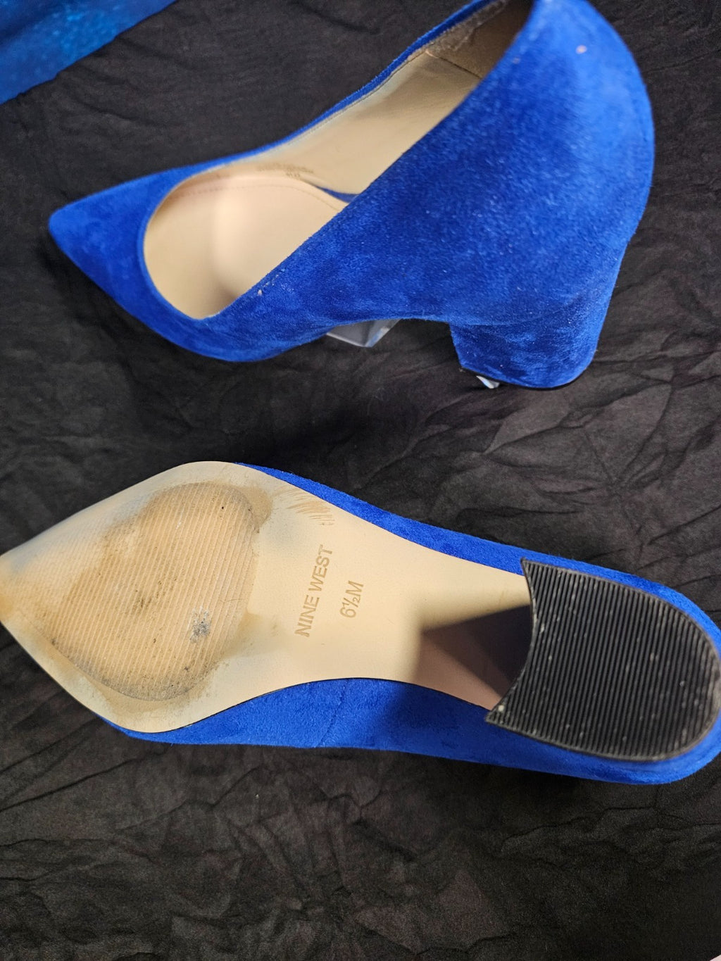 WOMEN'S SIZE 6.5 BLUE SUEDE POINTED TOE BLOCK HEEL NINE WEST BRAND