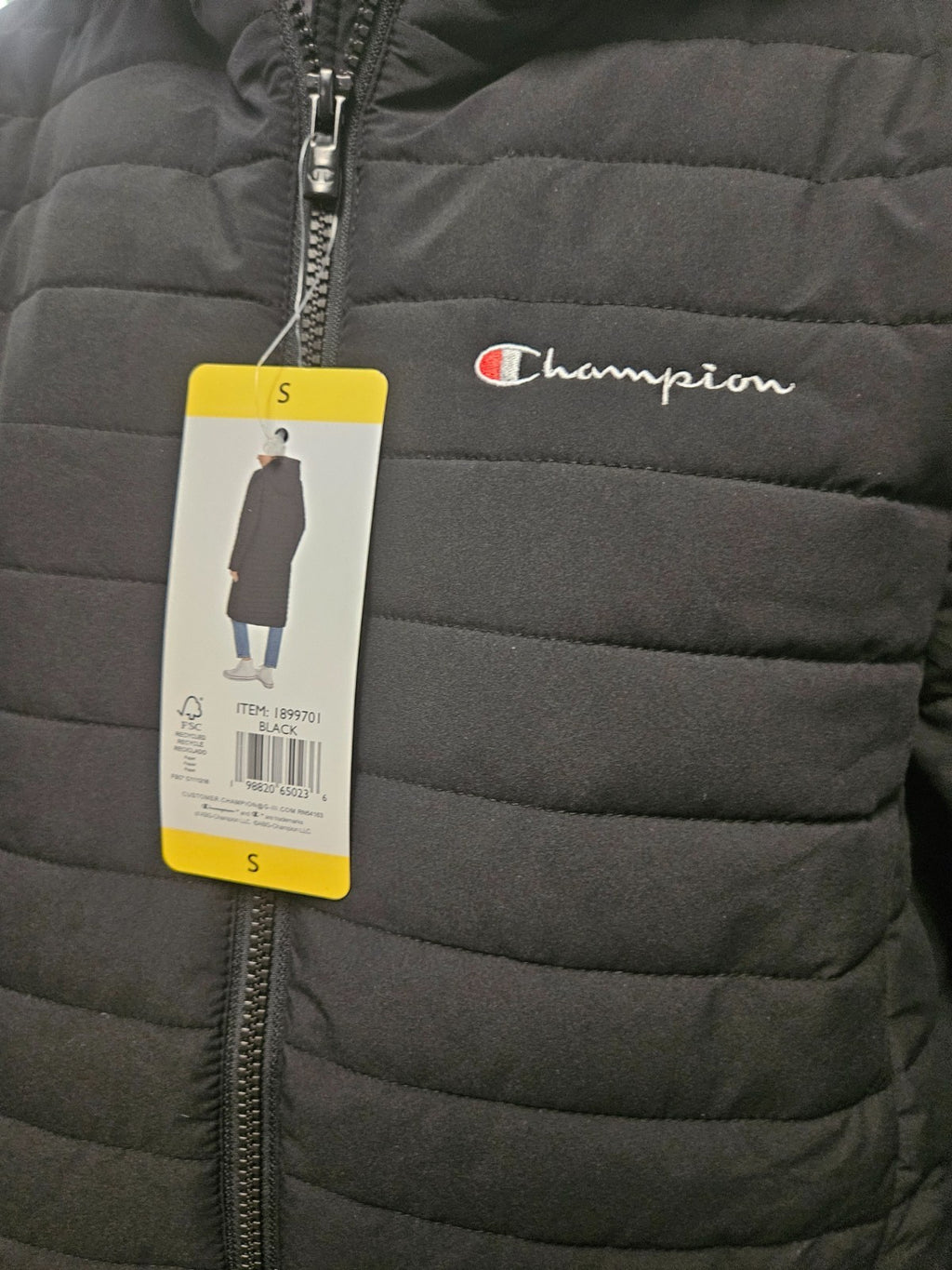 CHAMPION WOMEN'S SIZE S LONG SIDELINE BLACK PUFFER COAT NWT