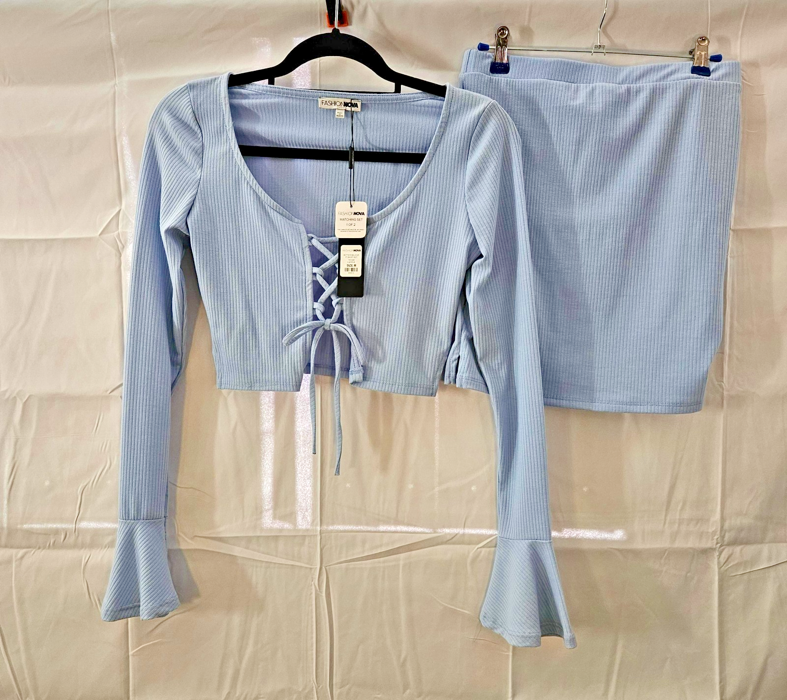 Women's Fashion Nova 2 piece skirt set Size Medium Lt. Blue