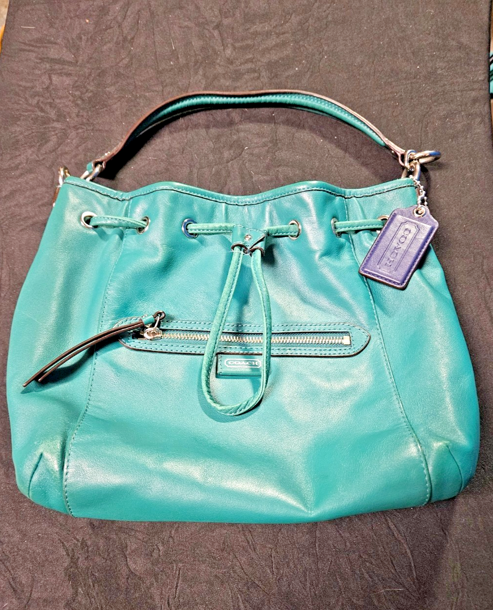 COACH F25661  DAISY DRAWSTRING TEAL LEATHER  SHOULDER BAG W/ SHORT STRAP ONLY