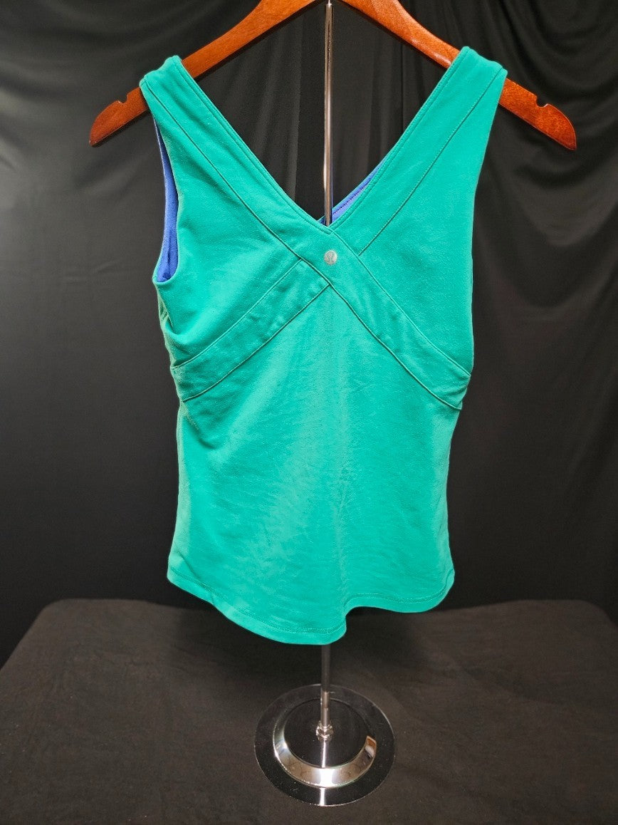 LULULEMON TEAL& BLUE TANK/BRA SLEEVELESS CRISS CROSS TOP SZ 8