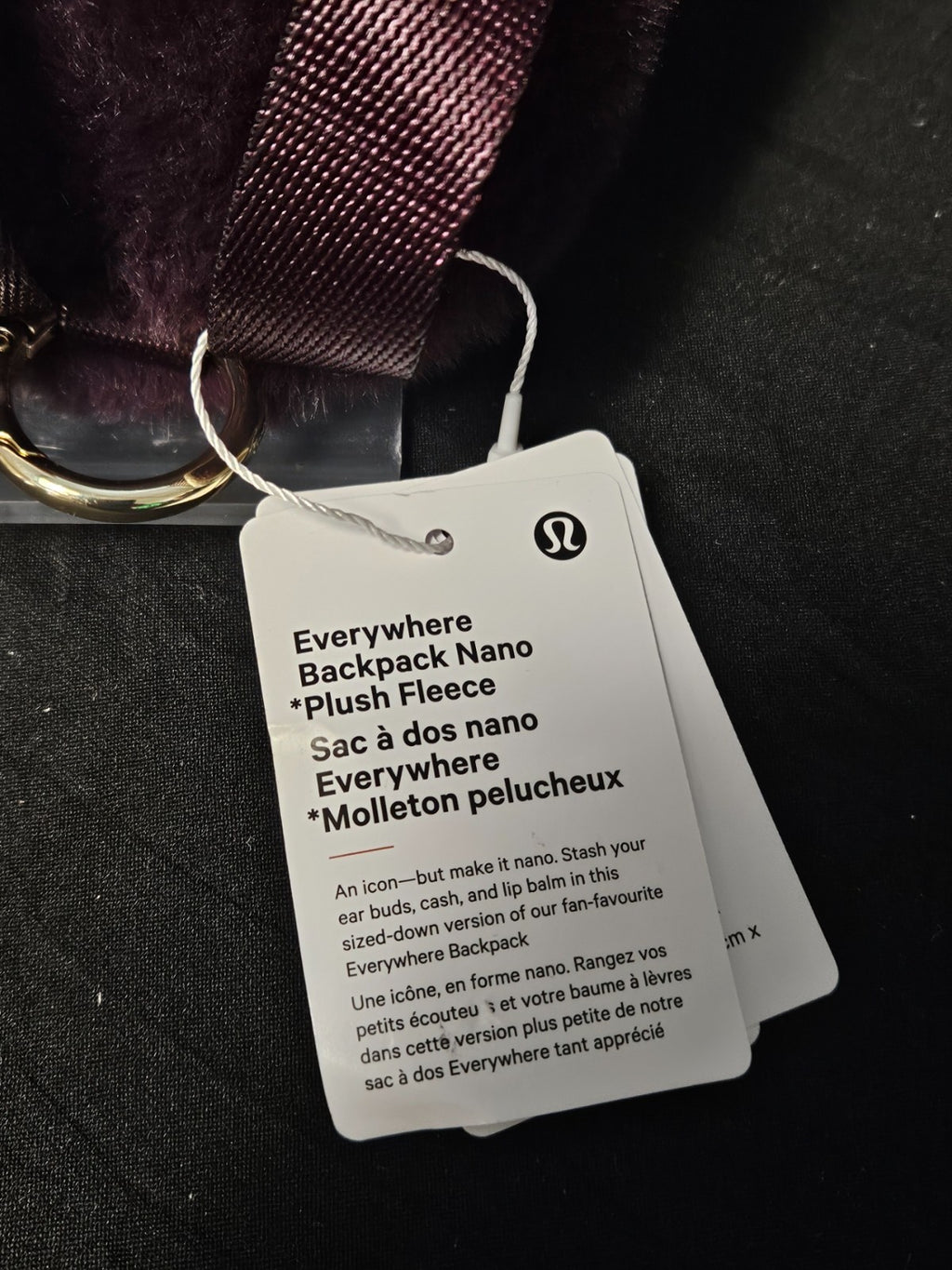 LULULEMON "NANO" EVERYWHERE BACKPACK PURPLE PLUSH/GOLD HARDWARE NWT