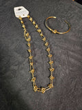 10K YELLOW GOLD PLATE OVER STAINLESS  KNOT CUFF BRACELET AND NECKLACE