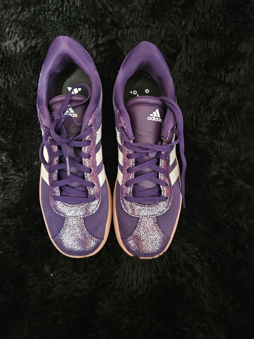 ADIDAS VL COURT 3/0 KIDS SHOE AURORA PLUM/ZERO METALLIC Y6 W7 WORN A FEW TIMES