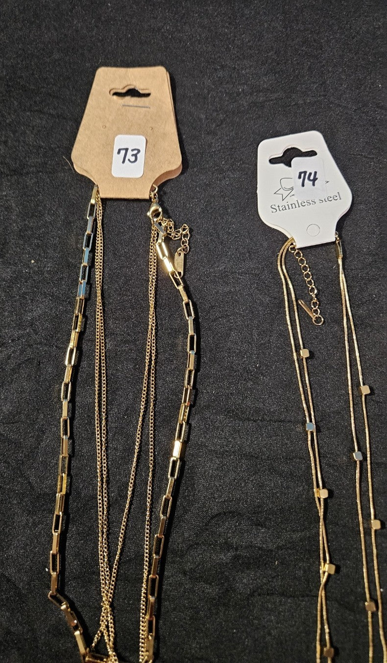 10K GOLD PLATE OVER STAINLESS DOUBLE/TRIPLE STRAND ASSORTED NECKLACE