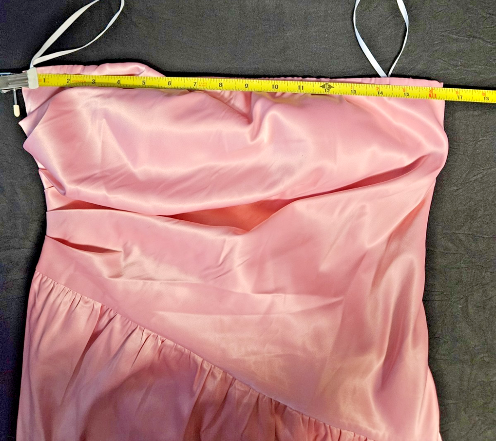 CIDER FORMAL PINK SATIN STRAPLESS GOWN FLOWING BOW SIZE LARGE NWT