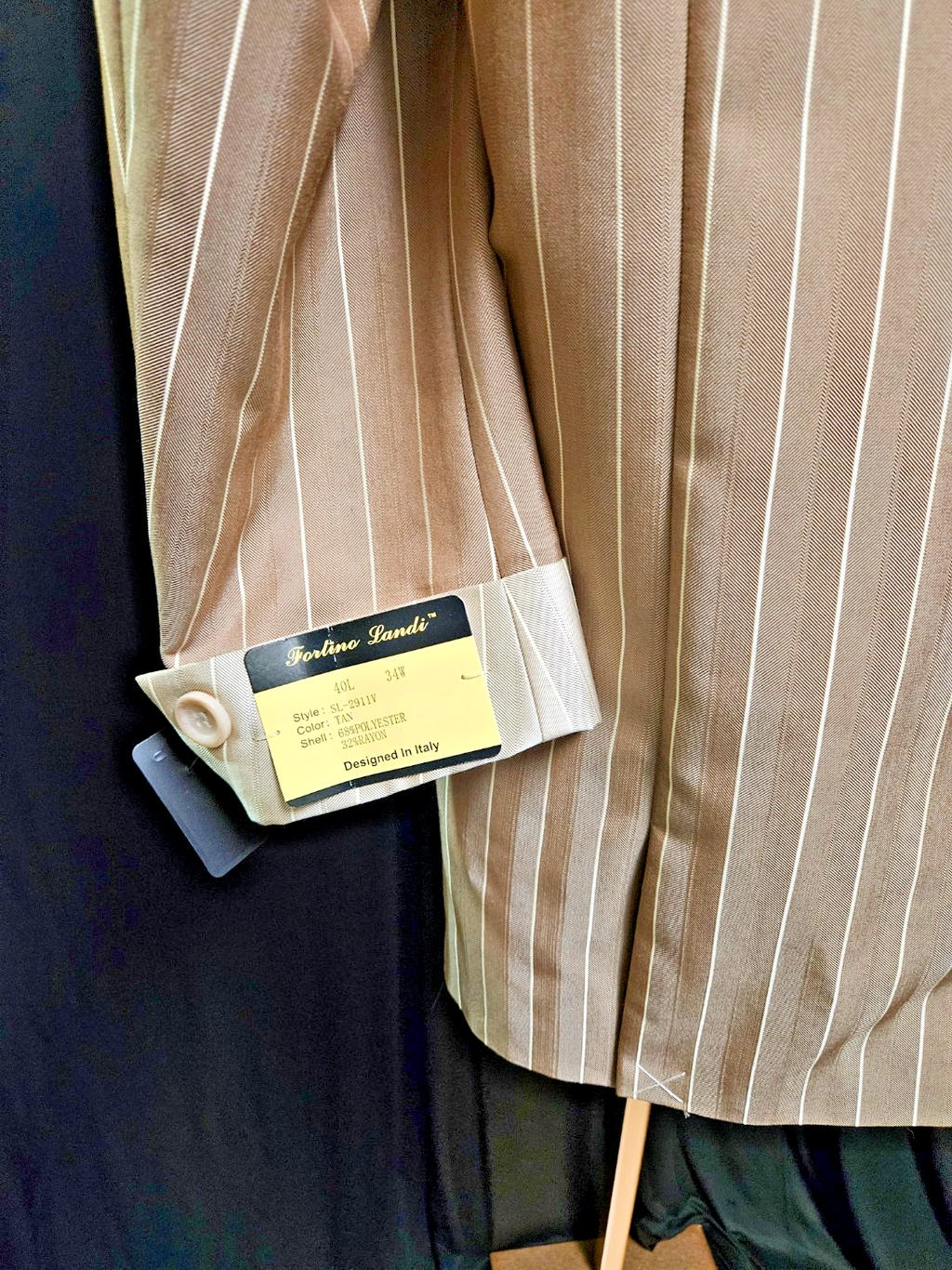MEN'S FORTINO LANDI 3 PIECE PINSTRIPPED SUIT BEIGE/BROWN SIZE L 40/34 W 36L NWT