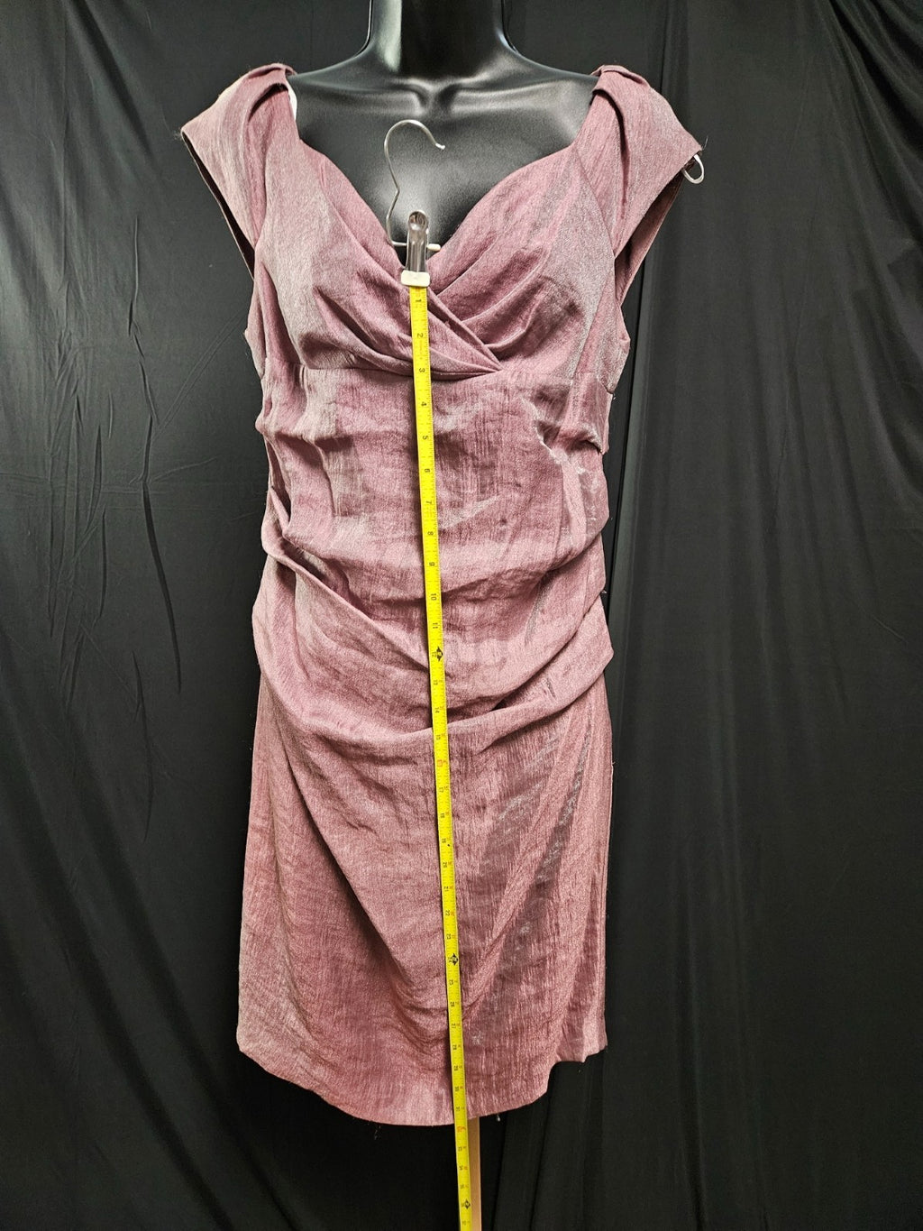 SIZE 10P SUZI CHIN FOR MAGGY BOUTIQUE PURPLE/METALLIC COCKTAIL ROUCHED DRESS