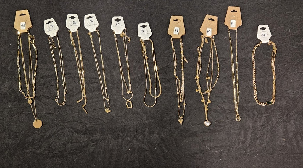 10K GOLD PLATE OVER STAINLESS DOUBLE/TRIPLE STRAND ASSORTED NECKLACE