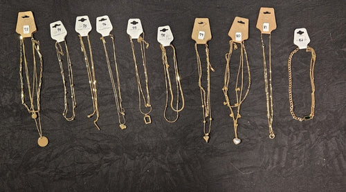 10K GOLD PLATE OVER STAINLESS DOUBLE/TRIPLE STRAND ASSORTED NECKLACE