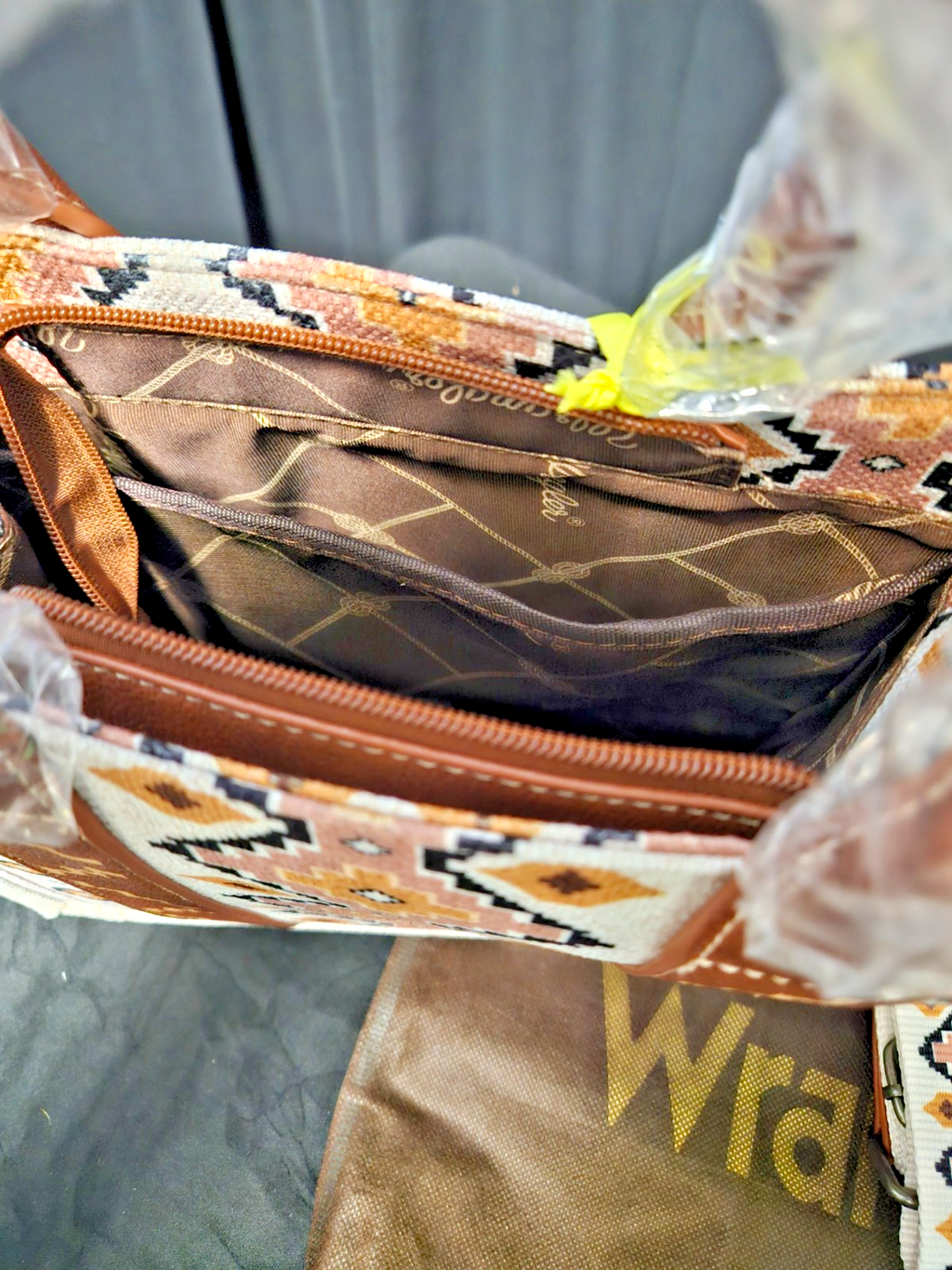 WRANGLER SOUTHWESTERN  CANVAS SMALL CROSSBODY TOTE WHIPSTITCH GUITAR STRAP NWT