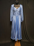 FAERIESTY LONG SLEEVE CORSET/ZIP BACK SIZE SMALL BLUE SATIN PLEATED GOWN NWT