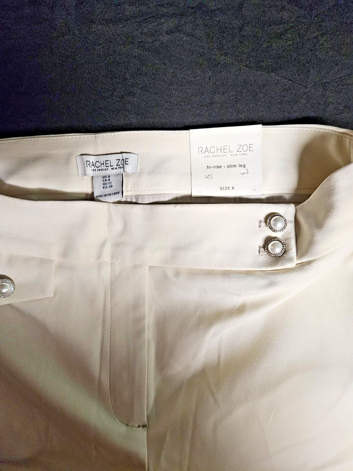 WOMEN'S SIZE 8 RACHEL ZOE HIGH RISE SLIM LEG BEIGE CRYSTAL/PEARL DRESS PANT NWT
