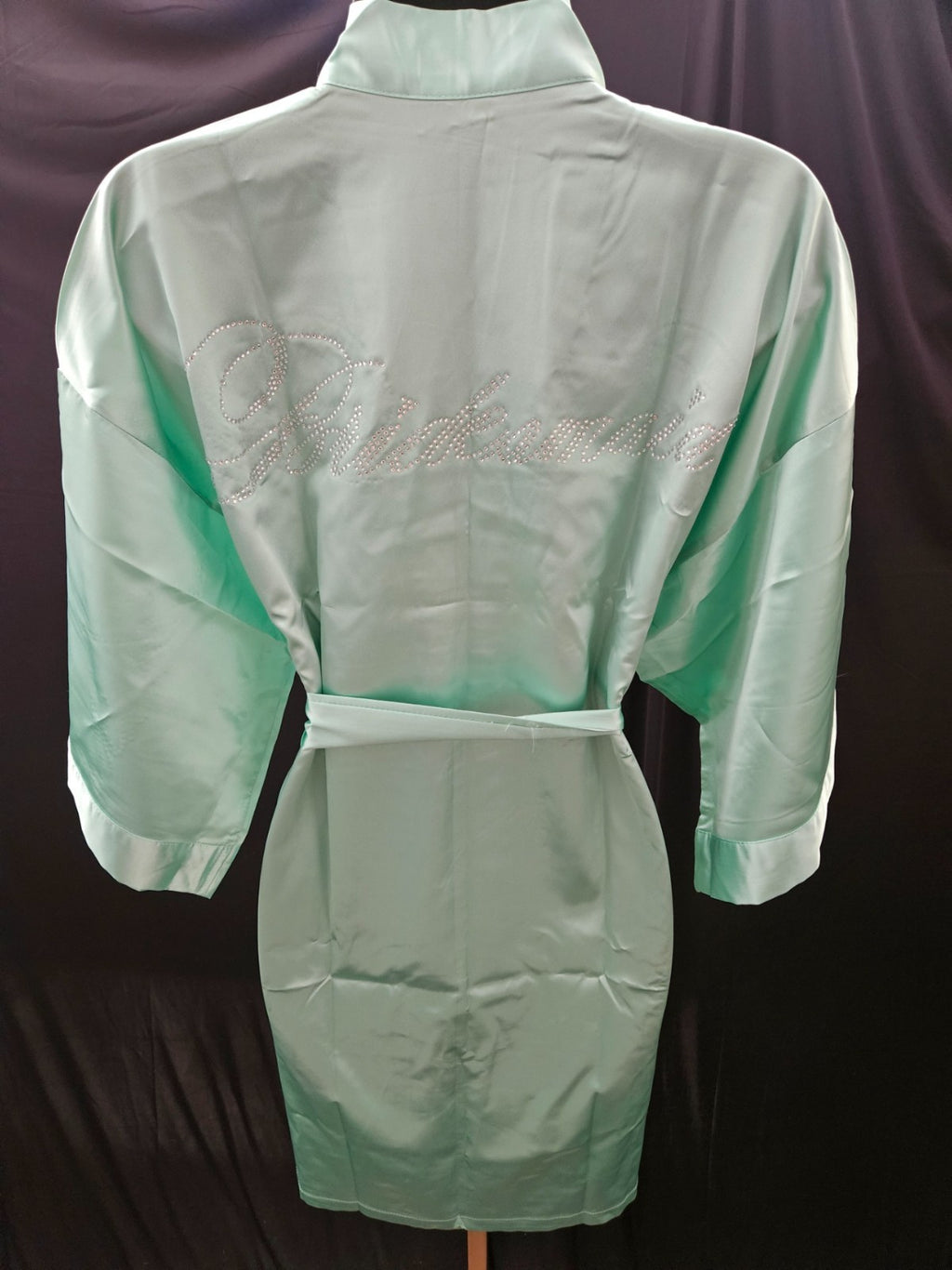 THE BUND AQUAMARINE SATIN/RHINESTONE SZ S BRIDESMAID ROBE & BRIDE TRIBE CUP NWT