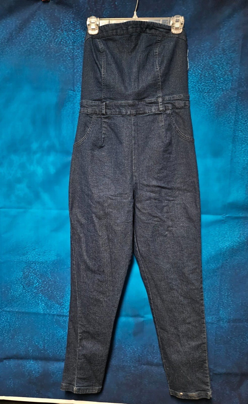 WOMEN'S FASHION NOVA SIZE L DENIM STRAPLESS JUMPSUIT NWOT 31 IN INSEAM