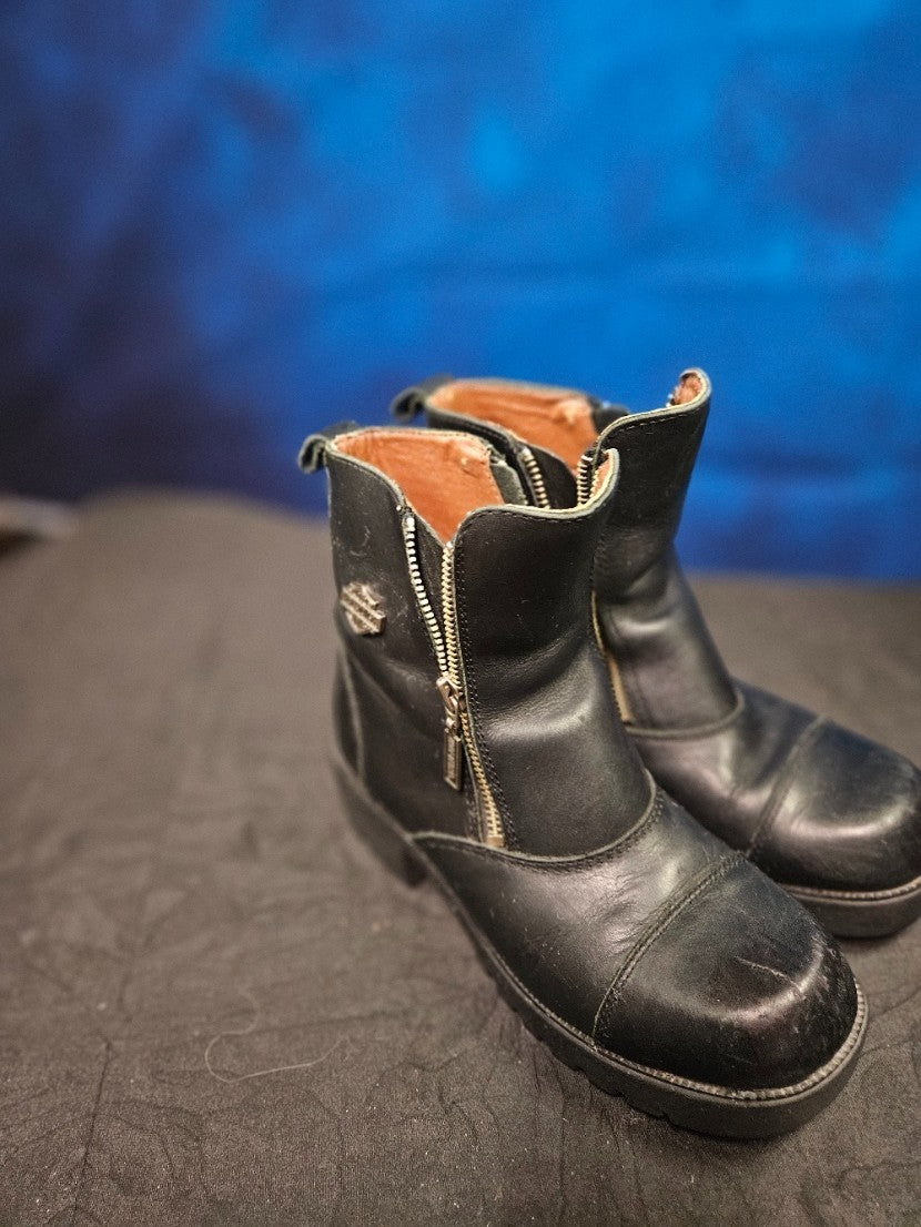 WOMEN'S HARLEY DAVIDSON RIDING BOOTS SIZE 6 BLACK LEATHER SIDE ZIP