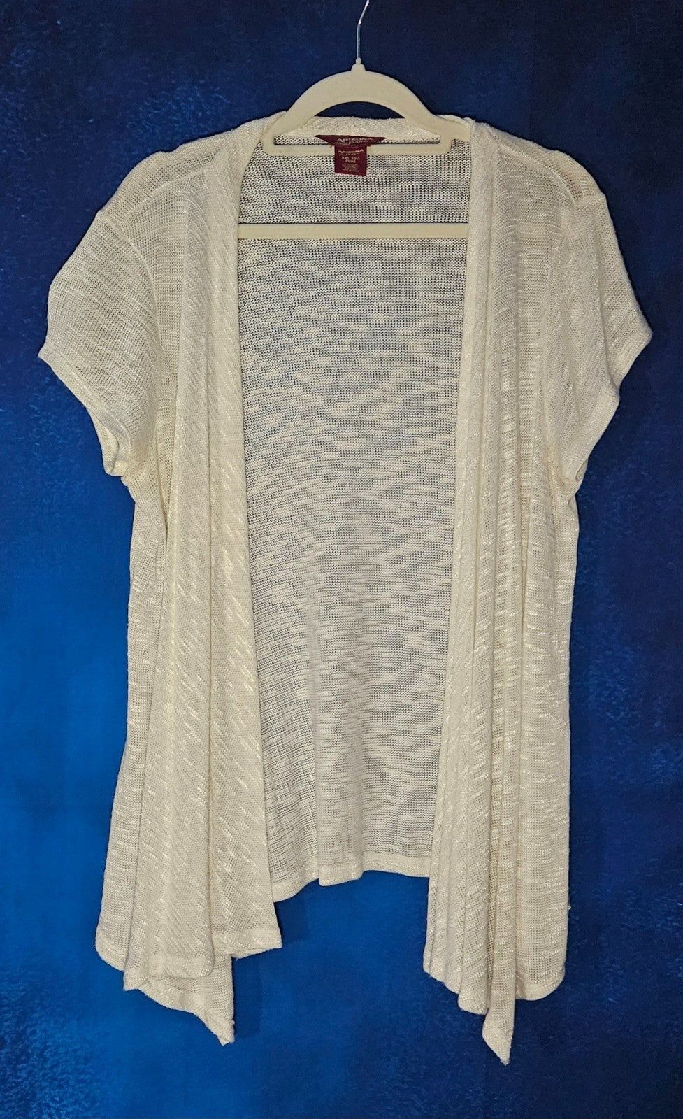 GIRL'S XXL 20 1/2 PLUS SIZE WHITE SHORT SLEEVED LIGHT WEIGHT CARDIGAN