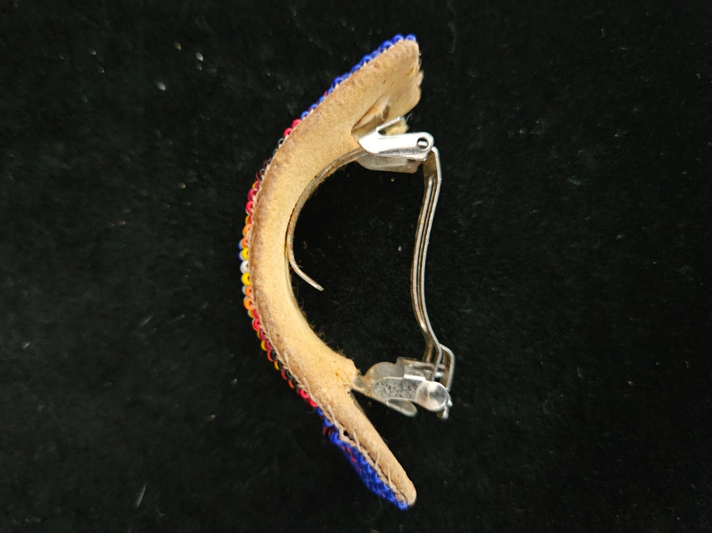 NATIVE AMERICAN NAVAJO LOOM BEADED ON LEATHER PONYTAIL BARRETTE BLUE