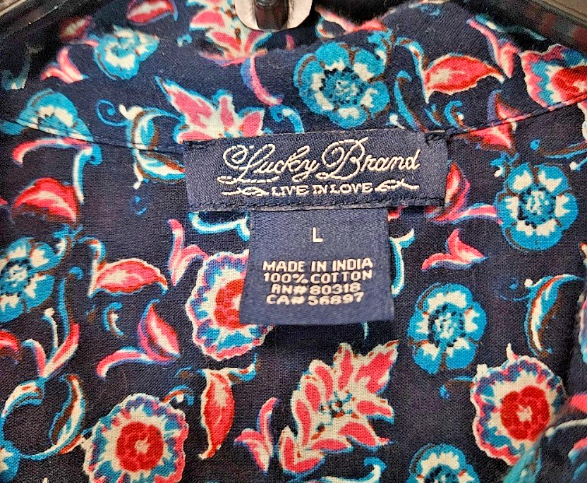 LUCKY BRAND WOMEN'S SIZE LARGE PAISLEY PRINT BUTTON UP SHIRT