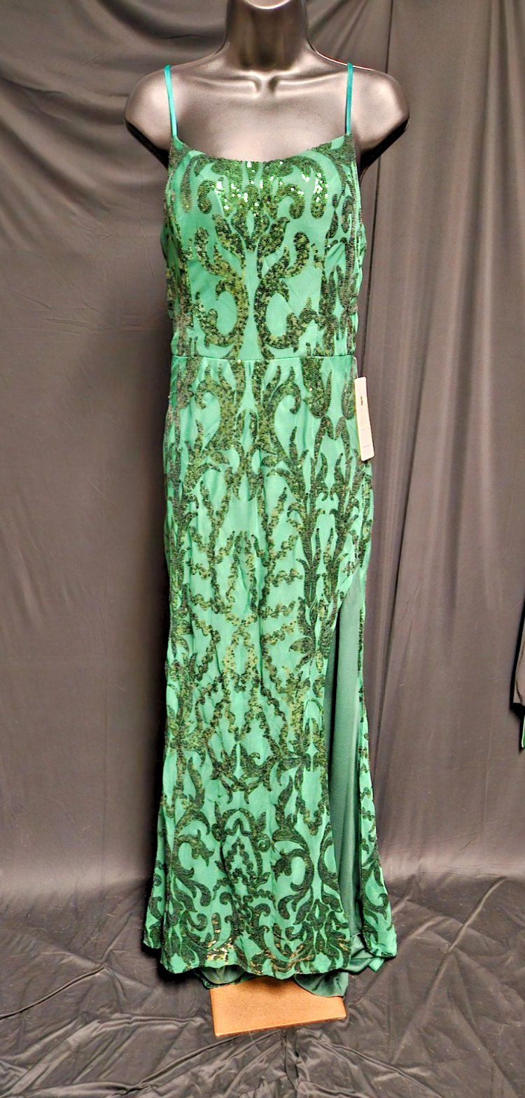 WOMEN'S SIZE 10/12 L DK GREEN SEQUINED MERMAID GOWN PROM/FORMAL NWT