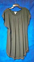 WOMEN'S AGACI SIZE 8 TUNIC BLOUSE BLACK WITH CRYSTALS