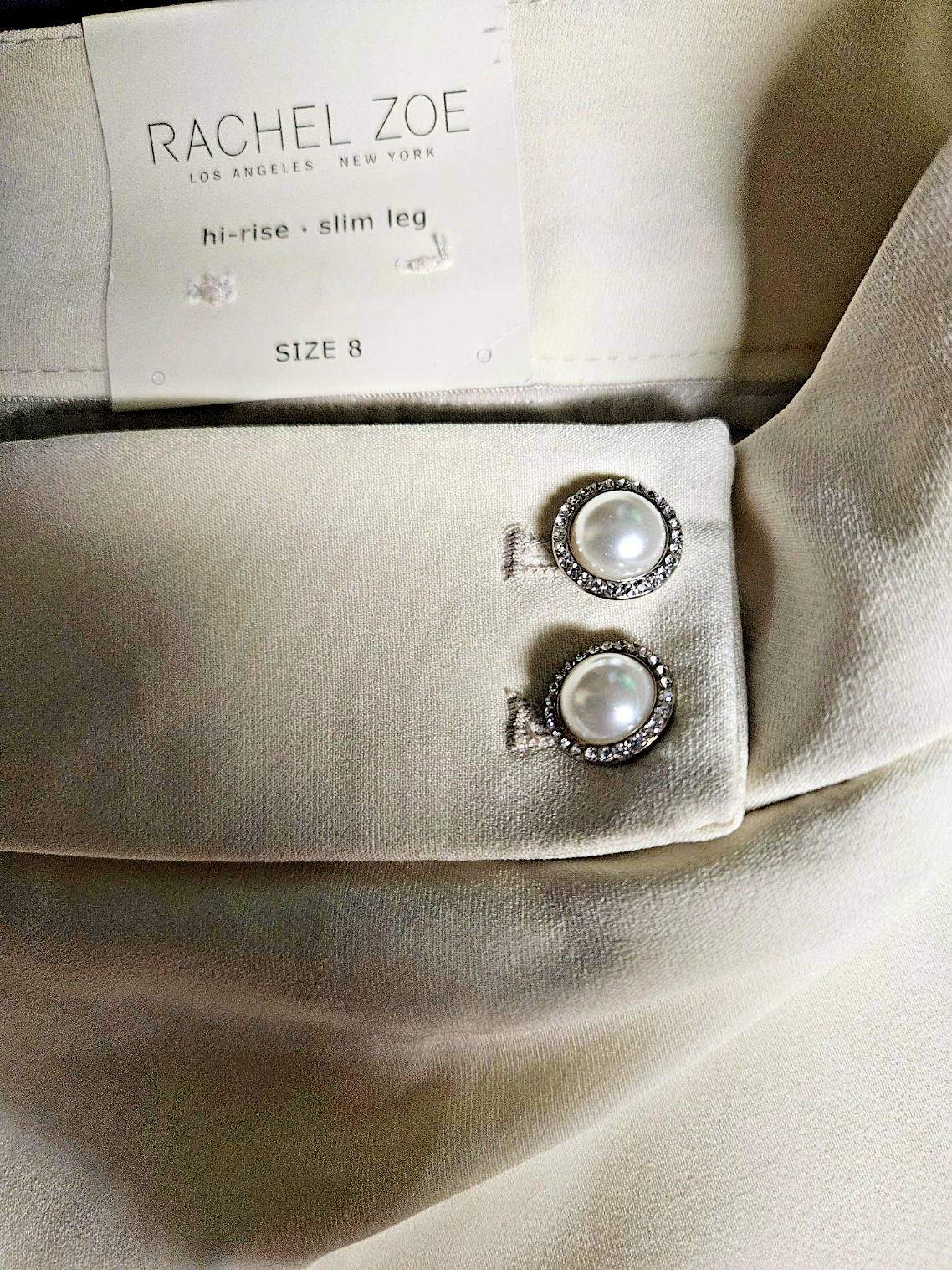 WOMEN'S SIZE 8 RACHEL ZOE HIGH RISE SLIM LEG BEIGE CRYSTAL/PEARL DRESS PANT NWT