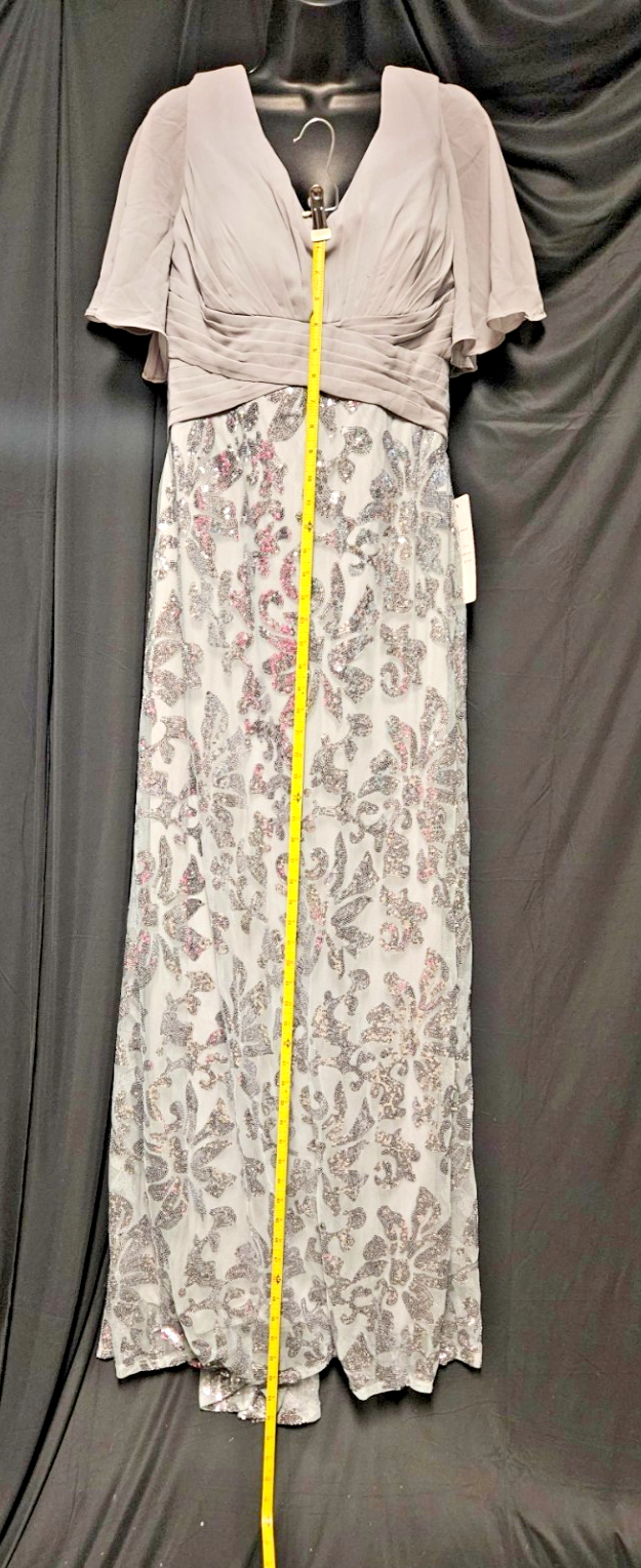 SZ 14 DEEP V-NECK SILVER-TONED,SEQUINED,FLORAL PATTERN FORMAL/PROM/GOWN CORSET