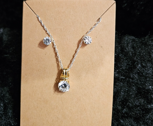 10K GOLD FILL& STERLING CUBIC ZIRCONIA EARRI & PENDANT SET NWOT