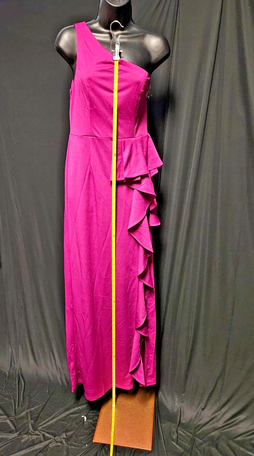 FAERIESTY ONE SHOULDER RUFFLED SCUBA GOWN PROM/FORMAL SIZE 8 NWT FUCHSIA/MAGENTA