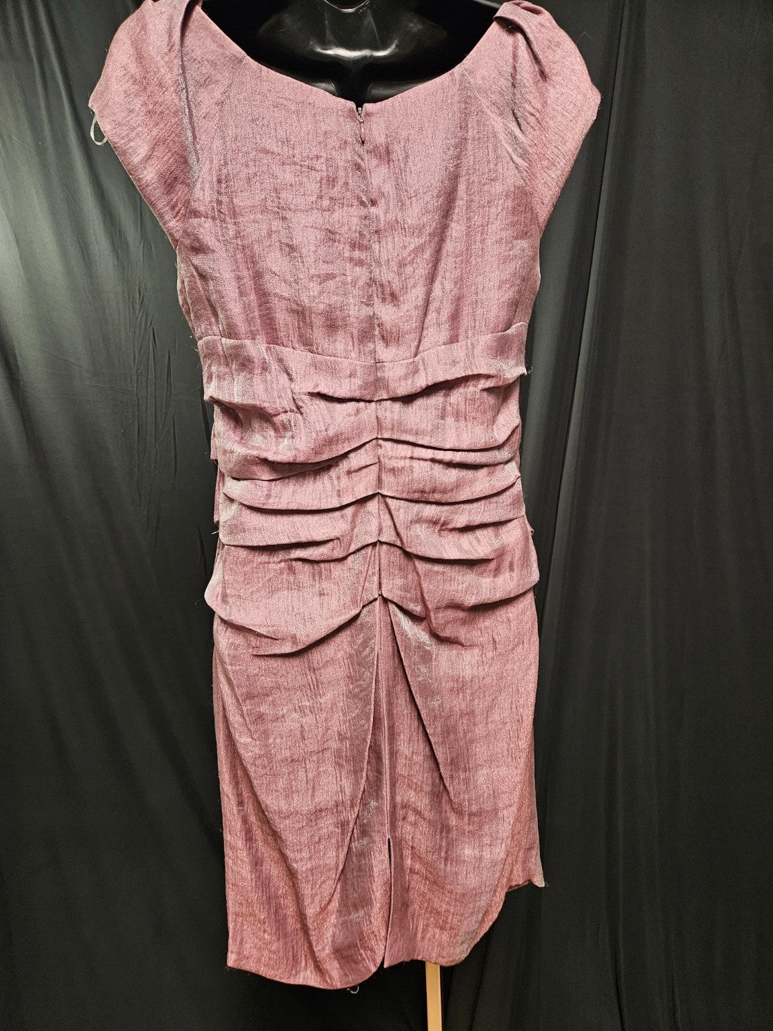 SIZE 10P SUZI CHIN FOR MAGGY BOUTIQUE PURPLE/METALLIC COCKTAIL ROUCHED DRESS