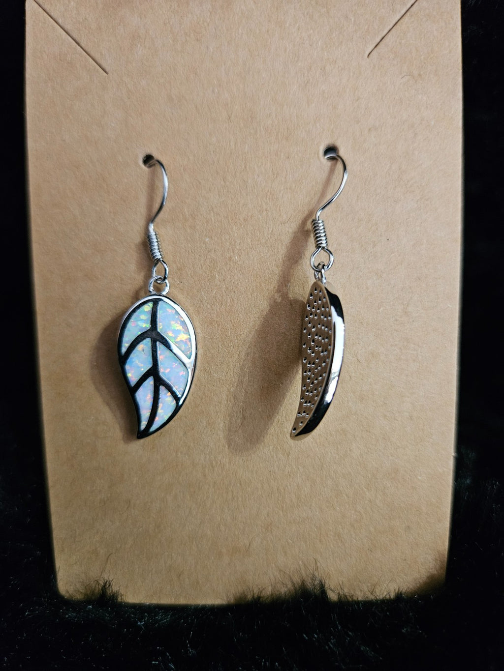 STAINLESS STEEL/ SIMULATED OPAL FEATHER EARRINGS NWOT