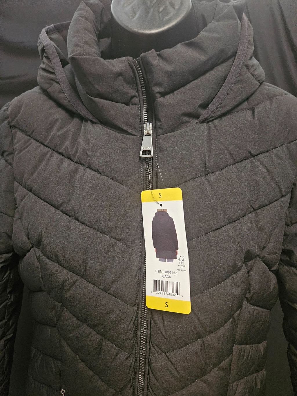 DKNY BLACK WOMEN'S DETACHABLE HOOD LONG PUFFER JACKET SZ S NWT
