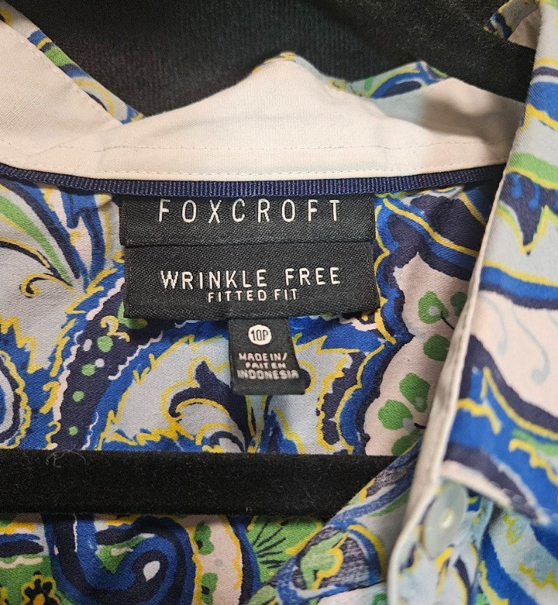 WOMEN'S FOXCROFT WRINKLE FREE PAISLEY BUTTON UP SHIRT SIZE 10P IN GREAT CONDITIO