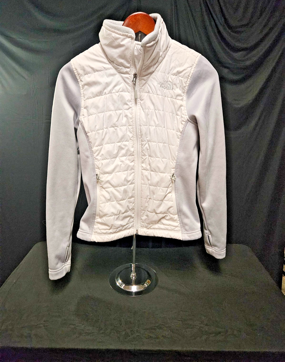 THE NORTH FACE WOMENS SMALL WHITE /GRAY ZIP UP JACKET SOME INSULATION
