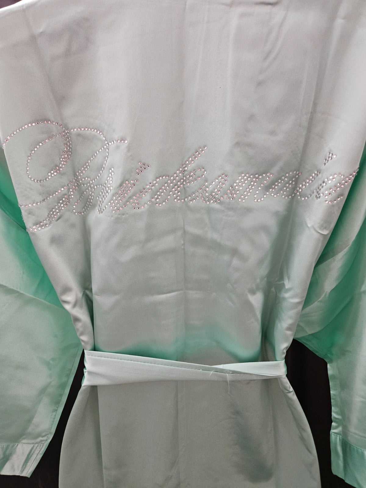 THE BUND AQUAMARINE SATIN/RHINESTONE SZ S BRIDESMAID ROBE & BRIDE TRIBE CUP NWT