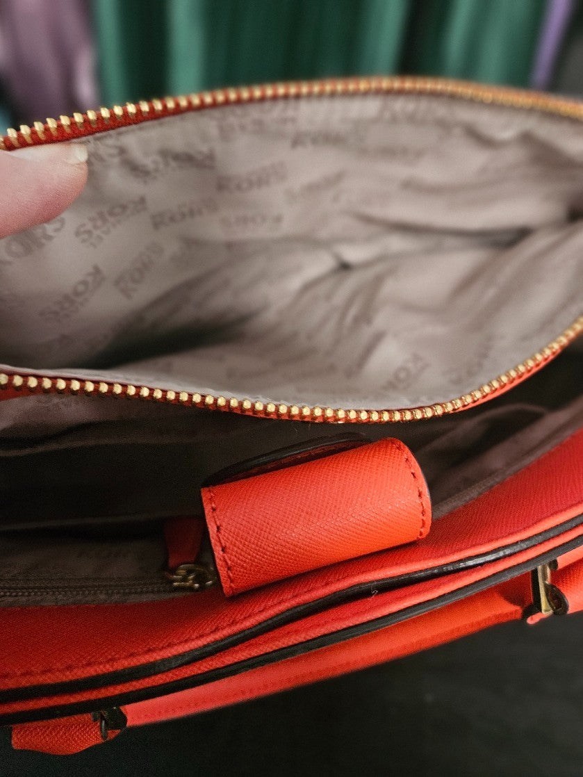 MICHAEL KORS KELLEN SAFFIANO LEATHER SATCHEL ORANGE IN EXCELLENT CONDITION