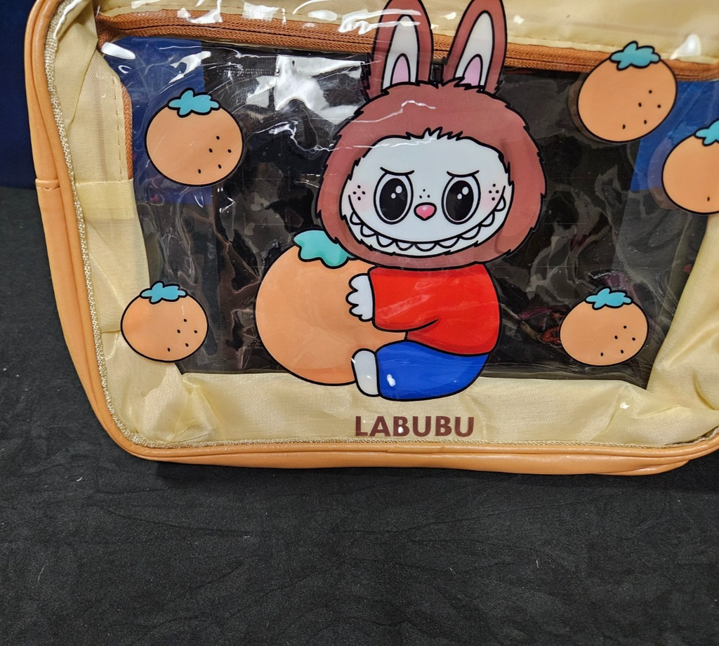 MAKE UP BAG LARGE TAN LABUBU CLEAR LABUBU 9 X 13X4