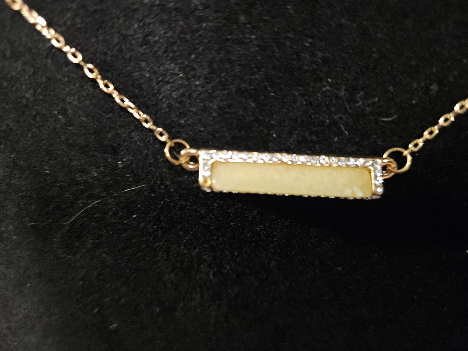 WOMEN'S YELLOW GOLD OVER STAINLESS HORIZONTAL BAR NECKLACE CZ/PEARL INLAY