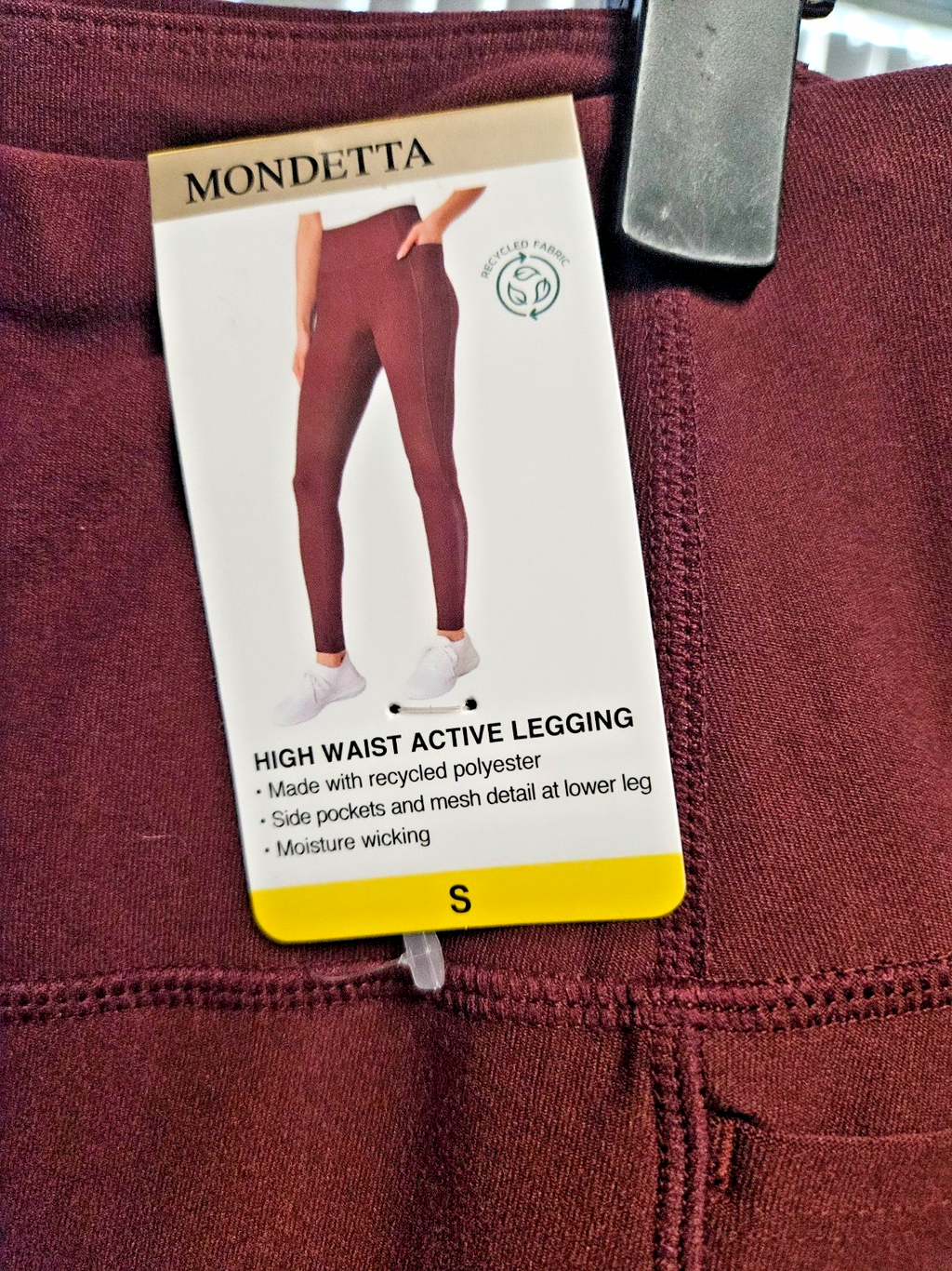 MONDETTA HIGH WAISTED POCKET ACTIVE LEGGINGS MAROON NWT SIZE SMALL NWT