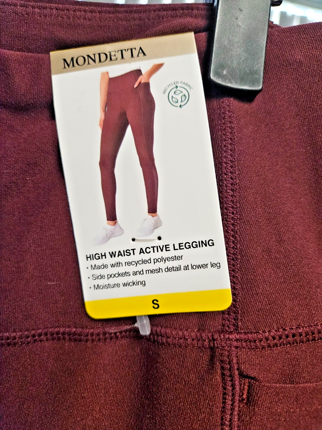 MONDETTA HIGH WAISTED POCKET ACTIVE LEGGINGS MAROON NWT SIZE SMALL NWT