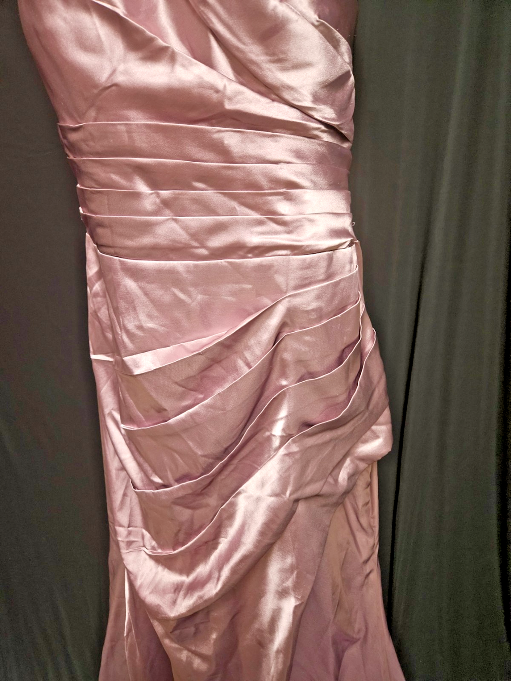 SIZE 14 LAVENDAR/PINK SATIN RUCHED CORSET HALTER FORMAL GOWN LONG TRAIN NWOT