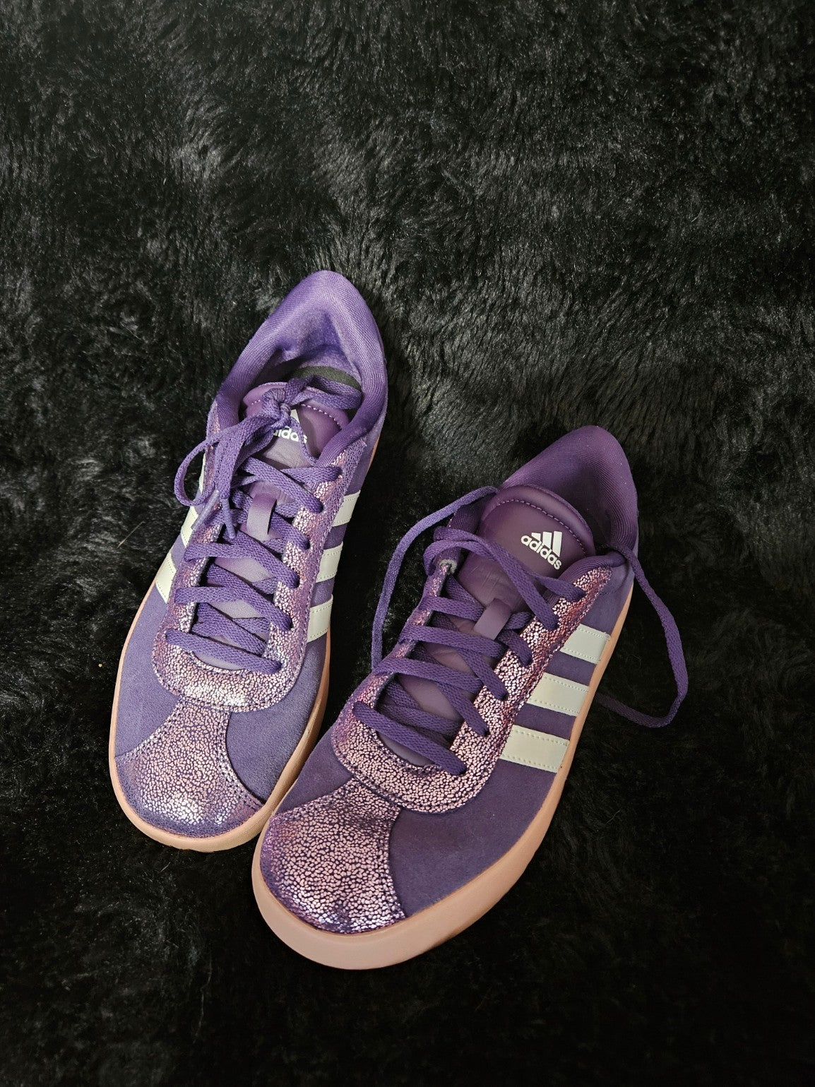 ADIDAS VL COURT 3/0 KIDS SHOE AURORA PLUM/ZERO METALLIC Y6 W7 WORN A FEW TIMES